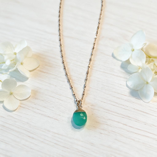Mixed Metal Sterling Silver and Gold Vermeil Necklace with Chrysoprase Pendant