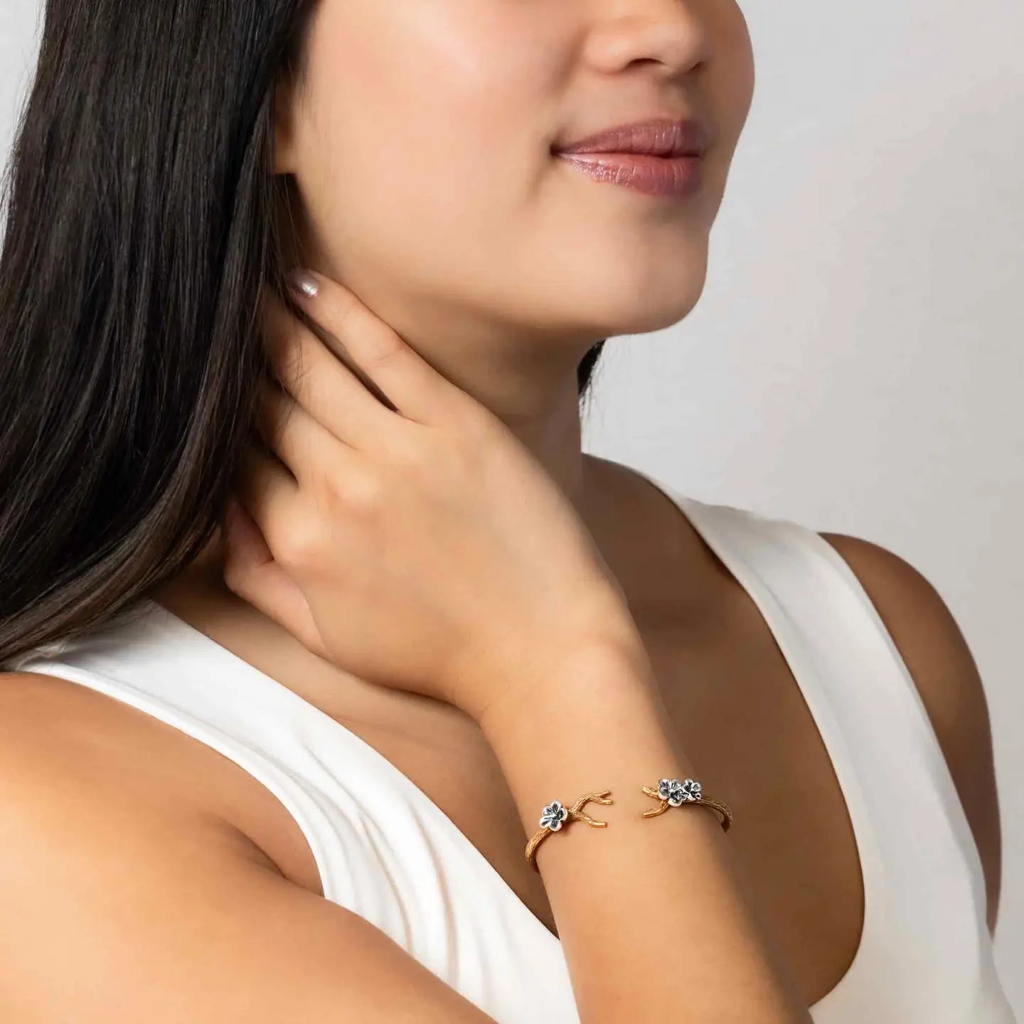 Bronze Branch Bracelet with Silver Blossoms