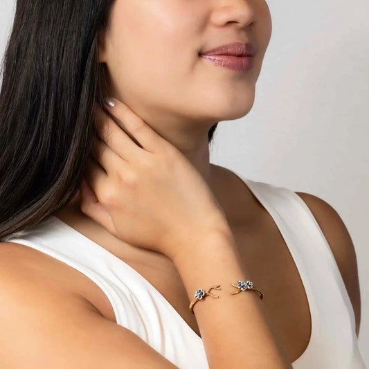 Bronze Branch Bracelet with Silver Blossoms