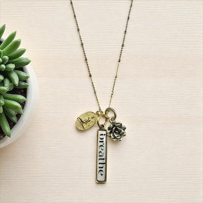 "BREATHE" Sterling Silver & 14kt Vermeil Necklace & Charms