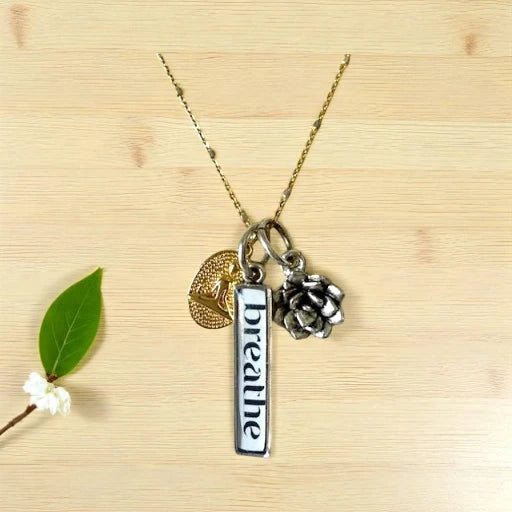 "BREATHE" Sterling Silver & 14kt Vermeil Necklace & Charms