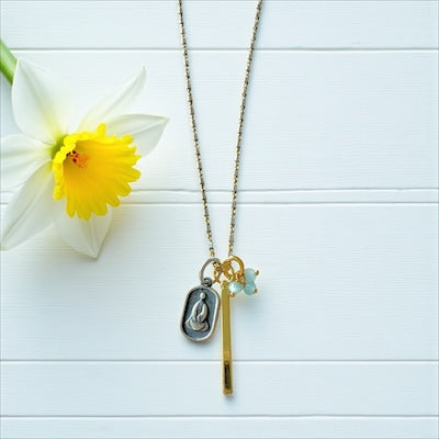 Sterling Silver & 14kt Gold Mixed Metal Buddha & Chalcedony Stone Necklace