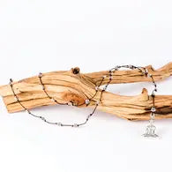 Buddha Rhodium Woven Linen Black Cord Necklace w/ Flower Stations