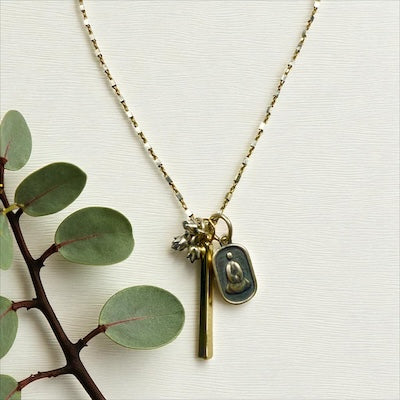 Buddha & Lotus Sterling Silver & 14kt Gold Vermeil Necklace