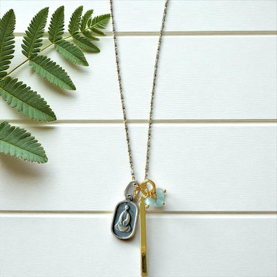 Sterling Silver & 14kt Gold Mixed Metal Buddha & Chalcedony Stone Necklace