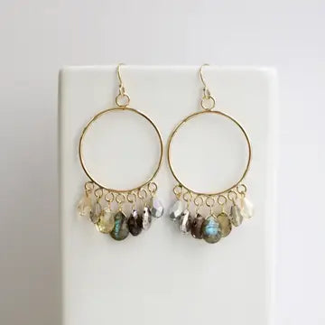 Gorgeous Semi Precious Boho Chandelier Earrings - Labradorite Mix