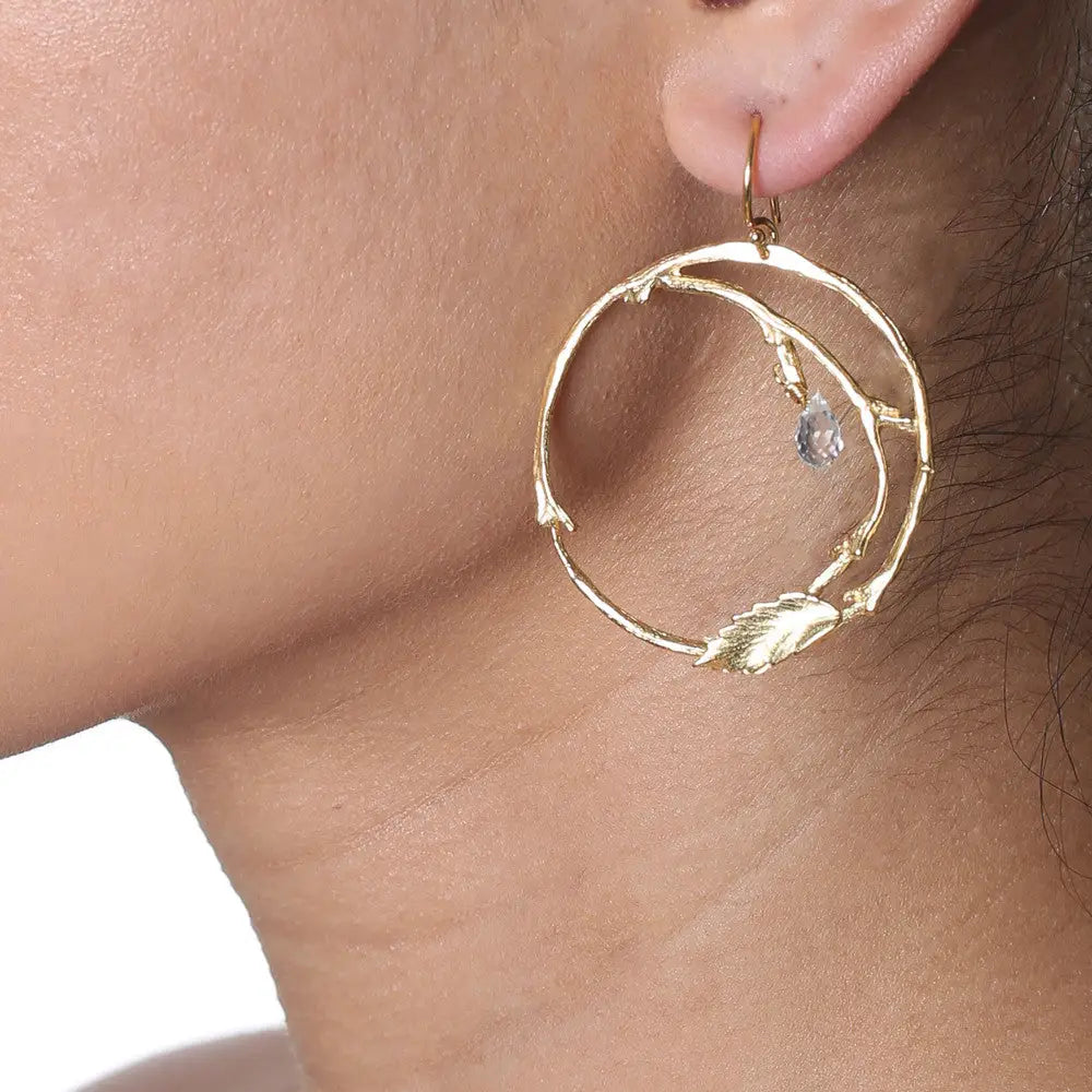 18K Gold Vermeil Circle Branch Earrings with Briolettes