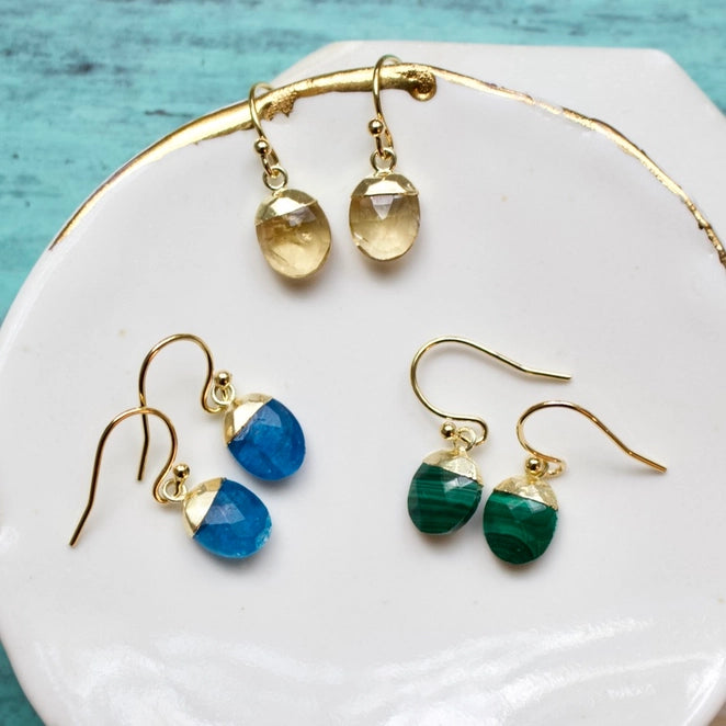 Faceted Semi-precious and Gold Vermeil Drop Earrings - Citrine