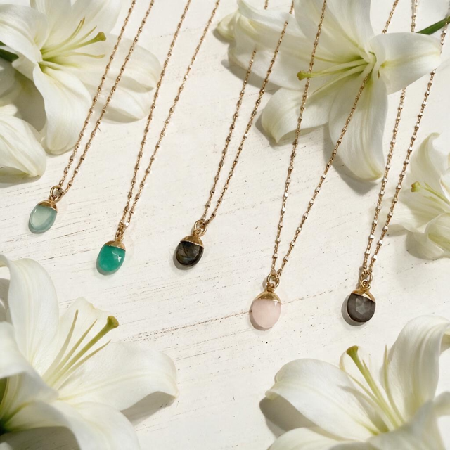 Mixed Metal Sterling Silver and Gold Vermeil Necklace with Milky Chalcedony Pendant