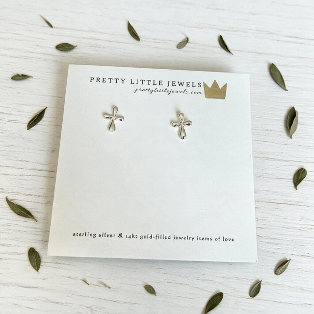 Sterling Silver Tiny Shiny Cross Earrings