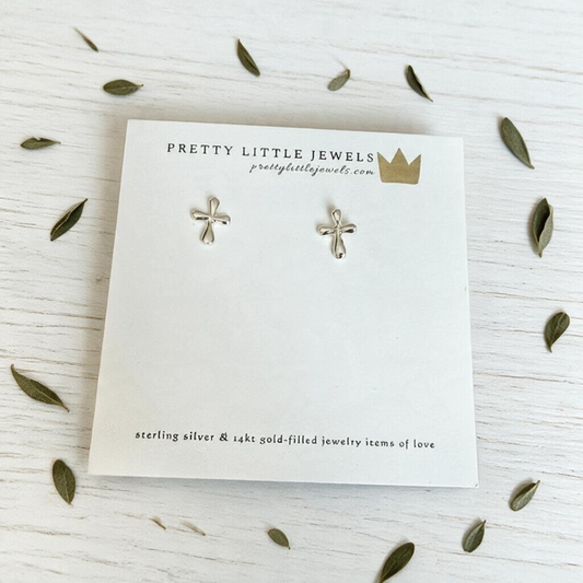 Sterling Silver Tiny Shiny Cross Earrings
