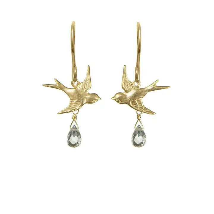 Gold Vermeil Bird with Faceted White Topaz Dangle Earrings
