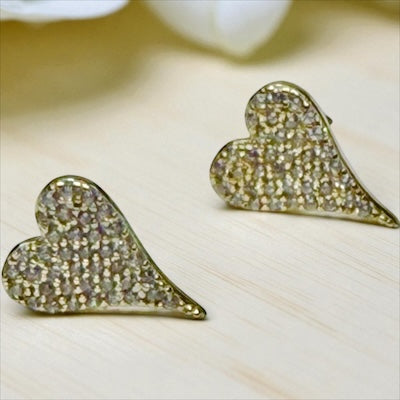 Gold Vermeil Pave CZ Heart Post Earrings