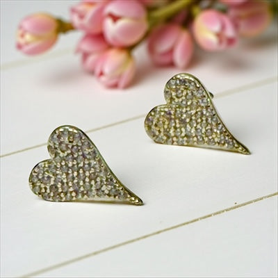 Gold Vermeil Pave CZ Heart Post Earrings