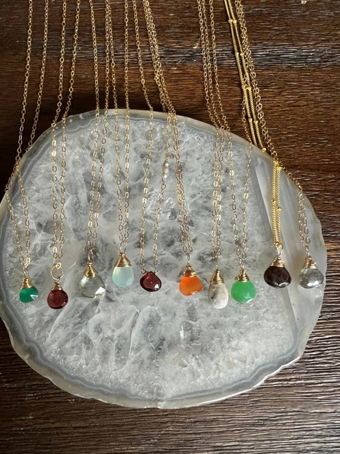 Delicate Gold Vermeil Necklace with Petite Faceted Semi-Precious Seafoam Chalcedony