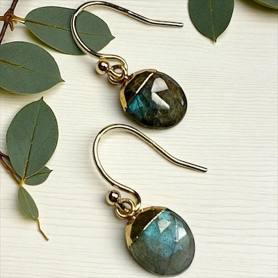 Faceted Semi-precious and Gold Vermeil Drop Earrings - Labradorite