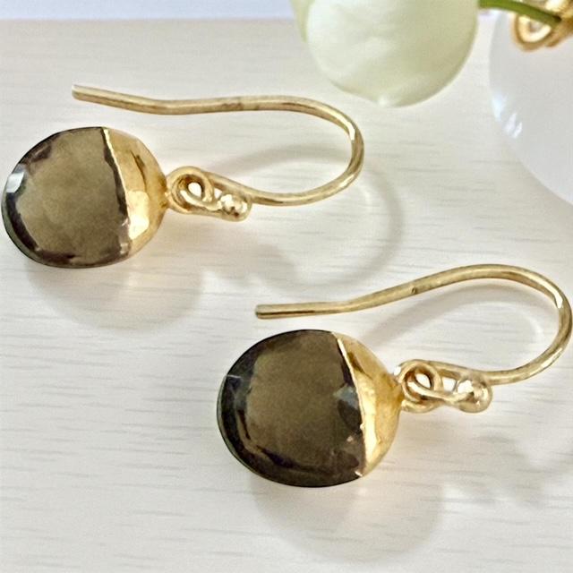 Faceted Semi-precious and Gold Vermeil Drop Earrings - Smoky Topaz