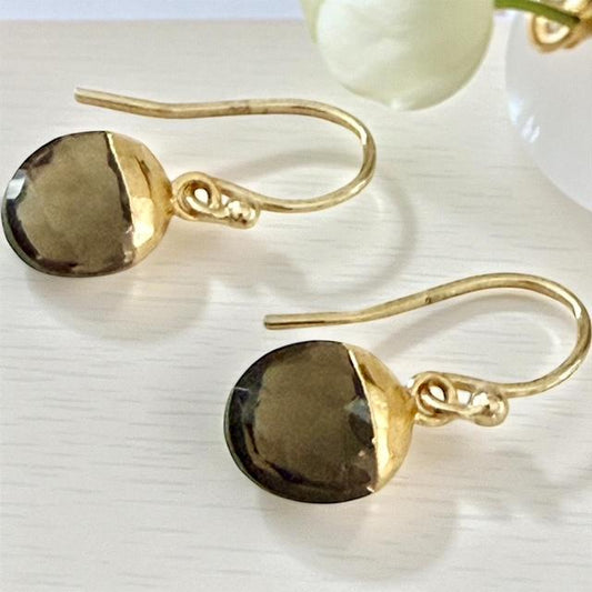 Faceted Semi-precious and Gold Vermeil Drop Earrings - Smoky Topaz