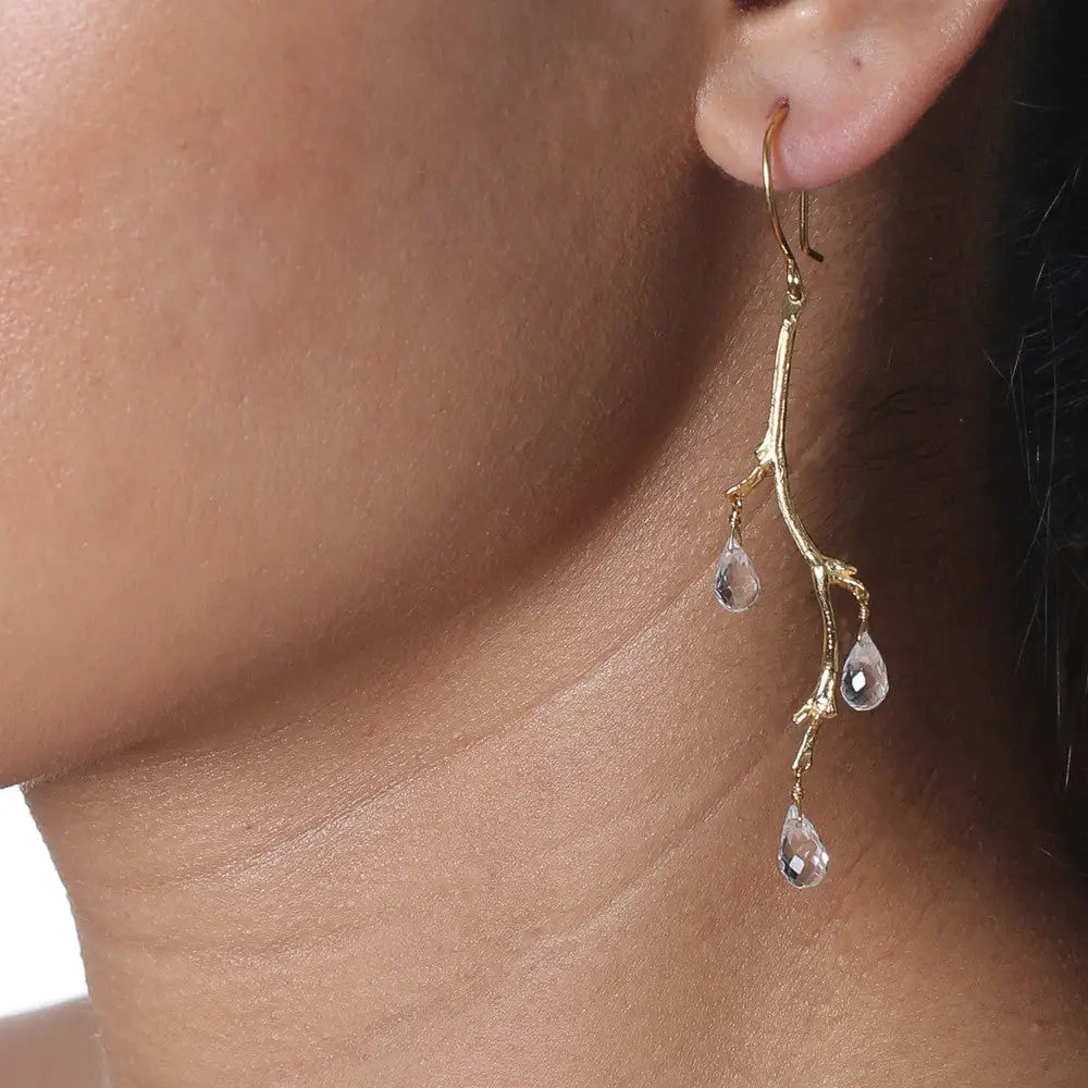 18K Gold Vermeil Branch Earrings with Briolettes