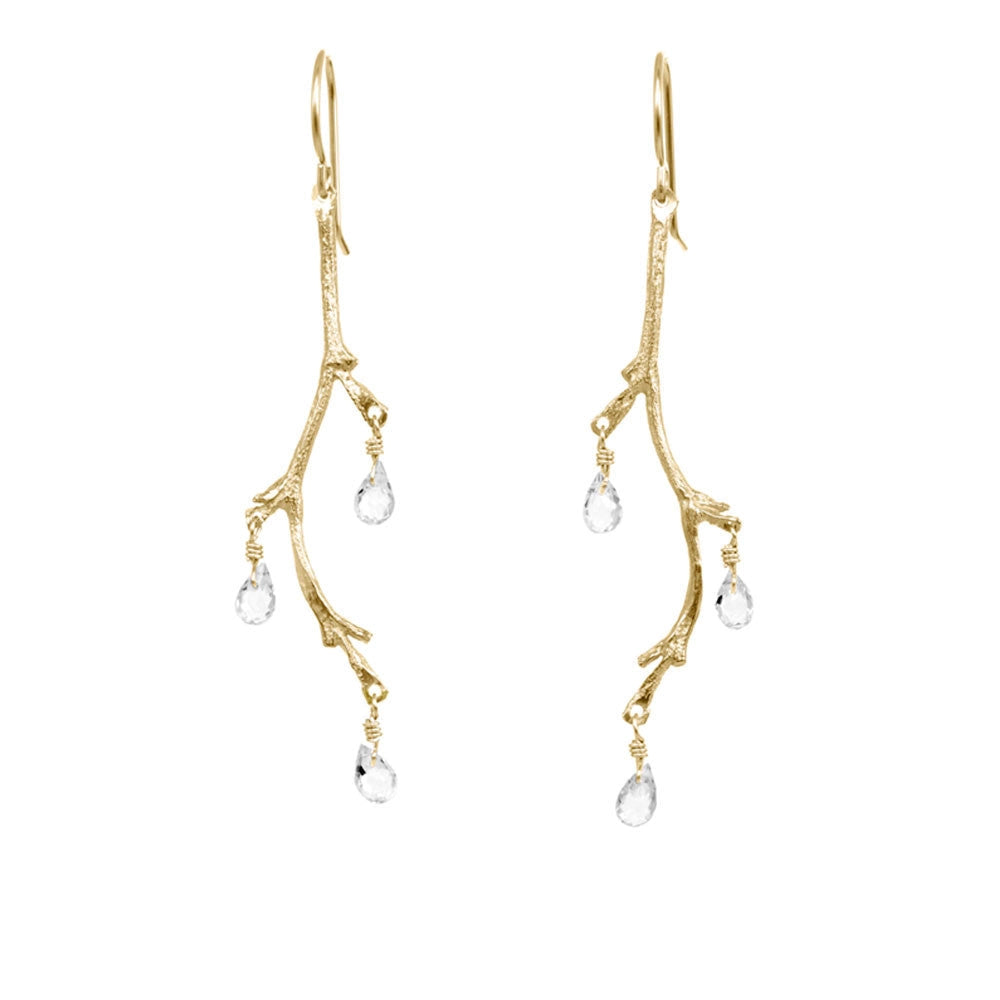 18K Gold Vermeil Branch Earrings with Briolettes