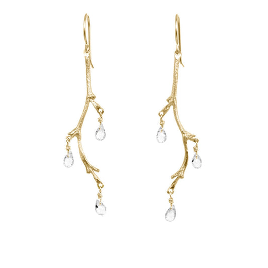 18K Gold Vermeil Branch Earrings with Briolettes
