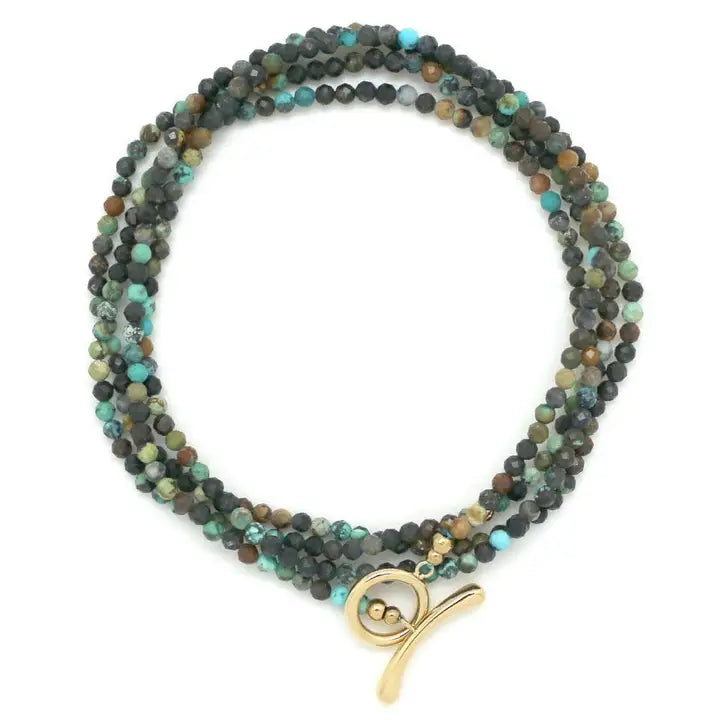 Faceted Semi-Precious African Turquoise Necklace or Wrap Bracelet w/ GF Toggle Closure