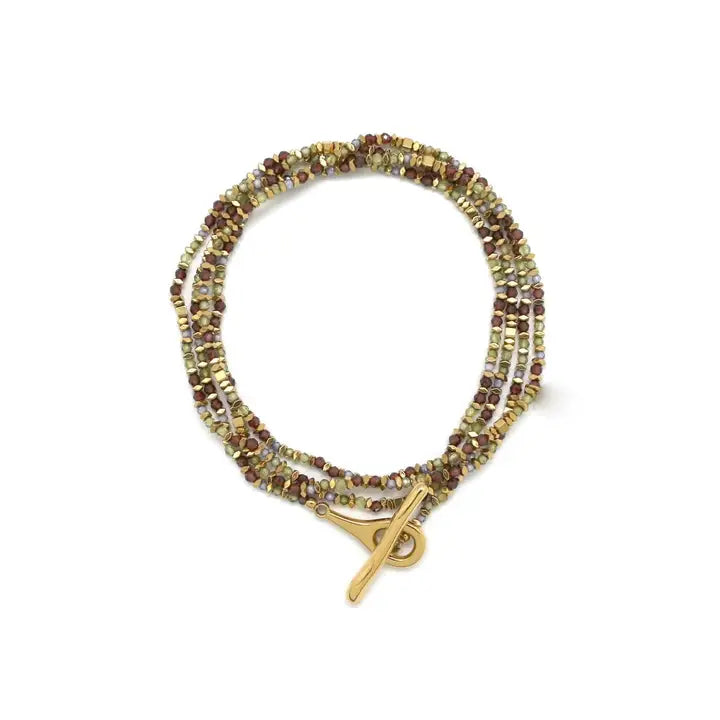 Multi Semi Precious Stone and 24K Gold Plated Bead Necklace or Bracelet w/ GF Toggle Closure