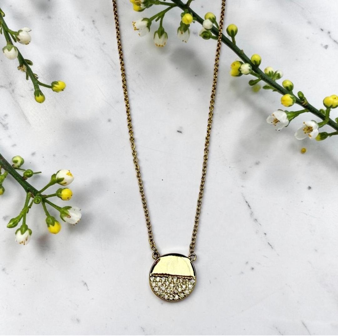 Gold Vermeil Pave CZ Round Circle Necklace