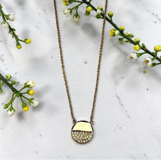 Gold Vermeil Pave CZ Round Circle Necklace