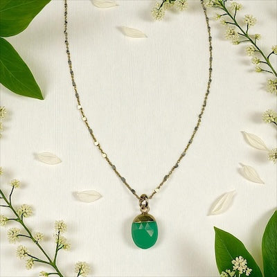 Mixed Metal Sterling Silver and Gold Vermeil Necklace with Chrysoprase Pendant