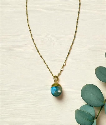 Mixed Metal Sterling Silver and Gold Vermeil Necklace with Labradorite Pendant