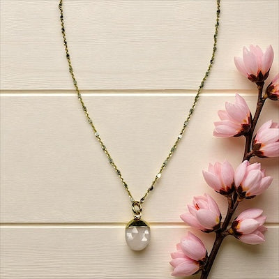 Mixed Metal Sterling Silver and Gold Vermeil Necklace with Pink Opal Pendant