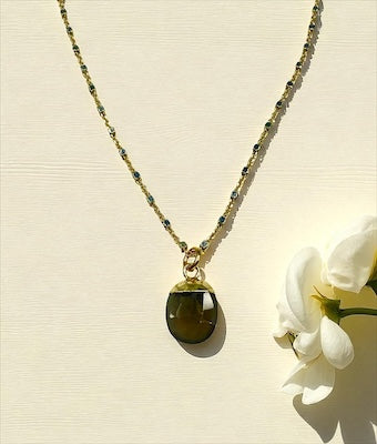 Mixed Metal Sterling Silver and Gold Vermeil Necklace with Smoky Topaz Pendant