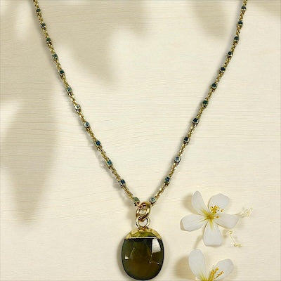 Mixed Metal Sterling Silver and Gold Vermeil Necklace with Smoky Topaz Pendant