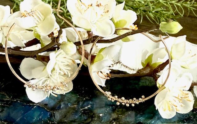 Hand Forged 14K Gold-Fill & Sterling Silver Beaded Hoops