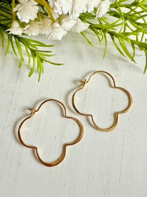 Gold Filled Handmade Clover Hoop Earrings