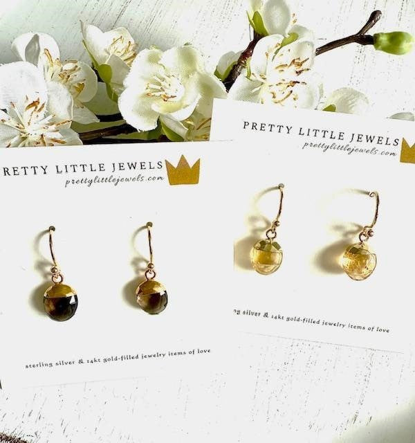 Faceted Semi-precious and Gold Vermeil Drop Earrings - Citrine