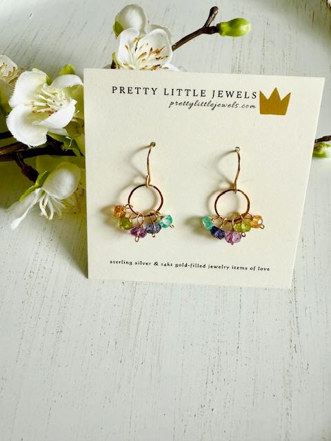 Gold Vermeil Small Hoop Rondelle Semi-Precious Cluster Earrings