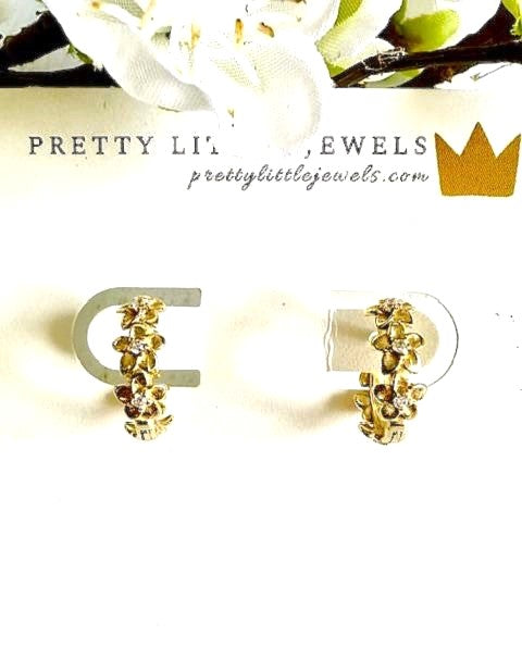 Gold Vermeil Petite Huggie Flower Earrings with CZ