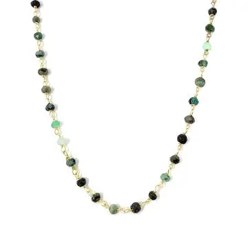 Gold Vermeil Hand Beaded Necklace with Faceted Semi-Precious Emerald Stones