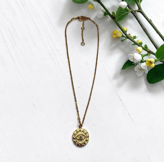 Gold Vermeil & CZ Dainty Evil Eye Protection Necklace