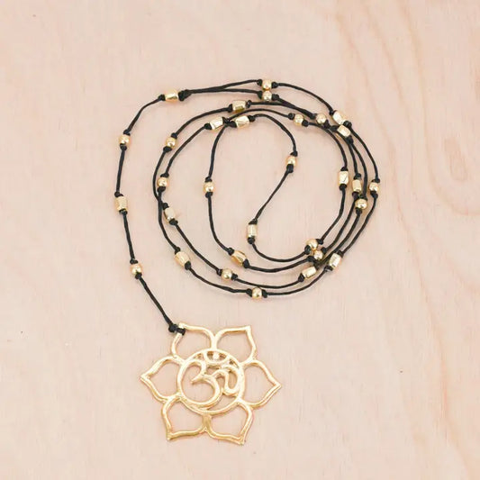 Floral Ohm Gold Rhodium Linen Cord Necklace