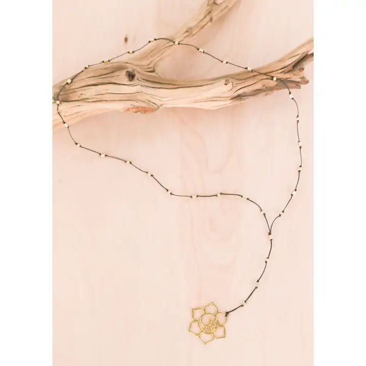 Floral Ohm Gold Rhodium Linen Cord Necklace