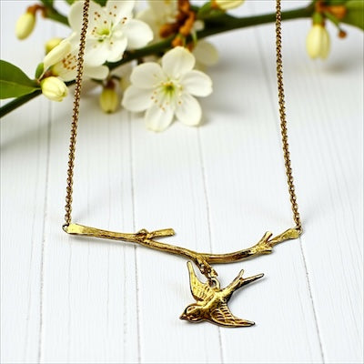 18kt Gold Vermeil Bird on a Branch Necklace