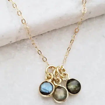 Gold Vermeil Semi-Precious Gemstone Cluster Trio Necklace - Labradorite