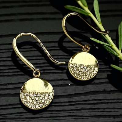 Gold Vermeil Pave CZ Round Circle Dangle Earrings