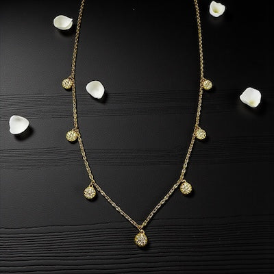 Gold Vermeil CZ Pave Round Charm Station Necklace