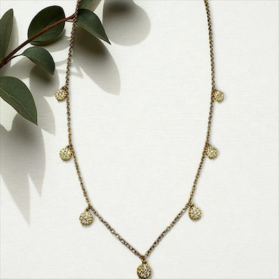 Gold Vermeil CZ Pave Round Charm Station Necklace
