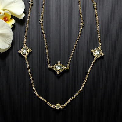 Gold Vermeil Vintage Inspired 36" Long Necklace with Bezel Set Oval CZ Stations
