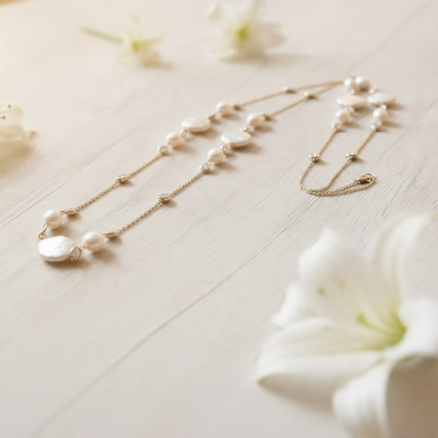 Gold Vermeil 36" Freshwater Pearl and CZ Necklace